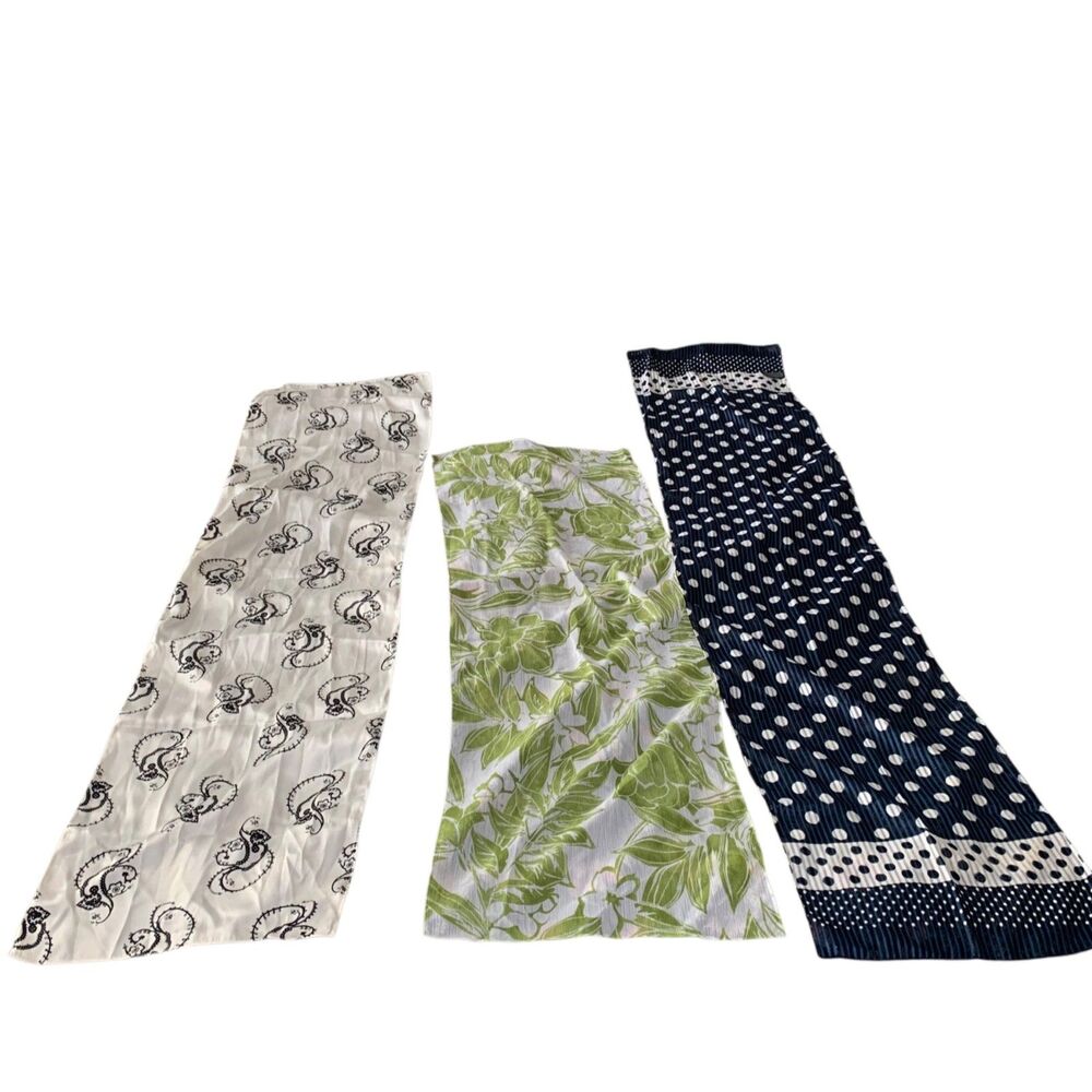 Set of 3 Womens Vintage Scarfs Boho Preppy Polka Dot Spring Summer Korea